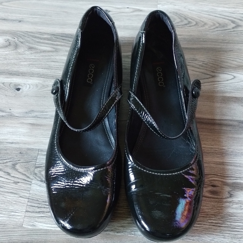 Ecco Bouillon Black Patent Leather Mary Jane Flats Size 41 US 10 - 10.5